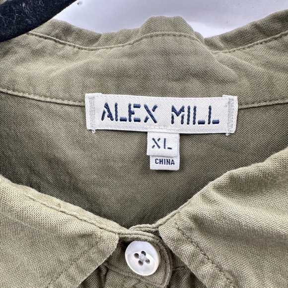 ALEX MILL organic cotton miliary green button long sleeve boho grunge blouse XL - Picture 4 of 15